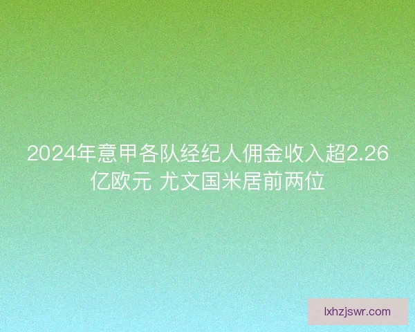2024年意甲各队经纪人佣金收入超2.26亿欧元 尤文国米居前两位