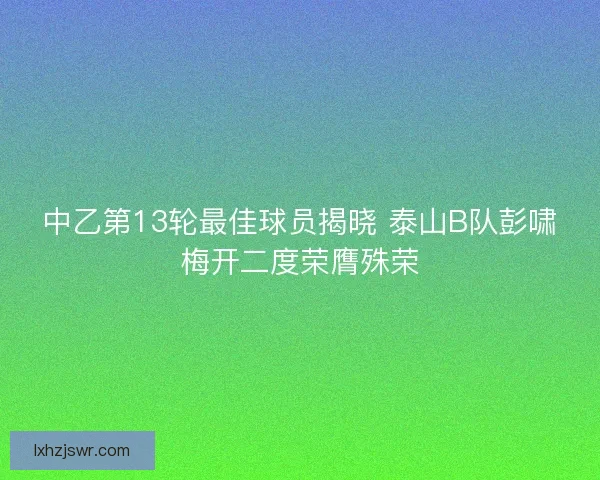 中乙第13轮最佳球员揭晓 泰山B队彭啸梅开二度荣膺殊荣